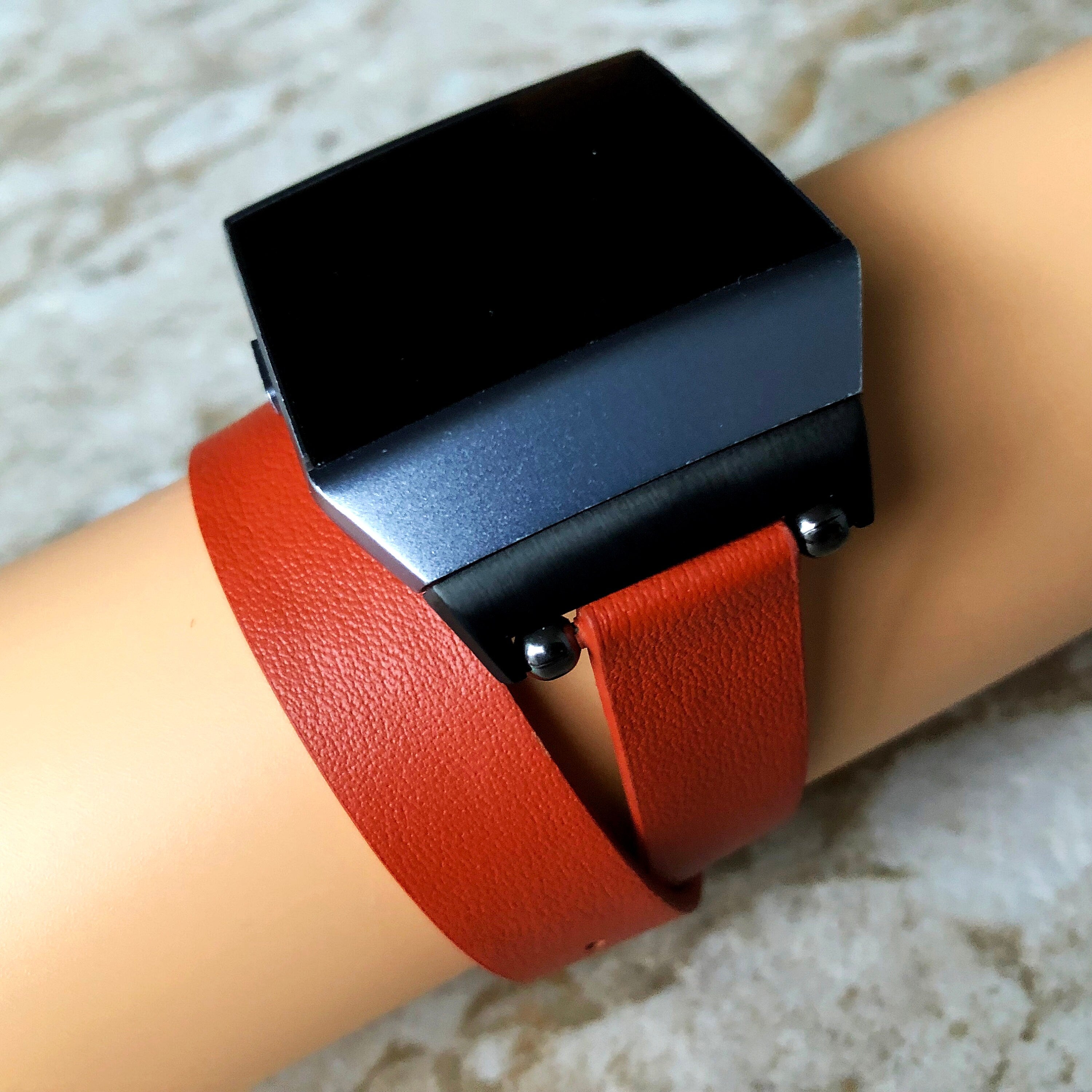Fitbit Ionic Orange Soft Band for Double Wrap Around Wrist Eco Vegan Leather Watch Strap Twice Bracelet SB in Silver Rose Gold Black Finish
